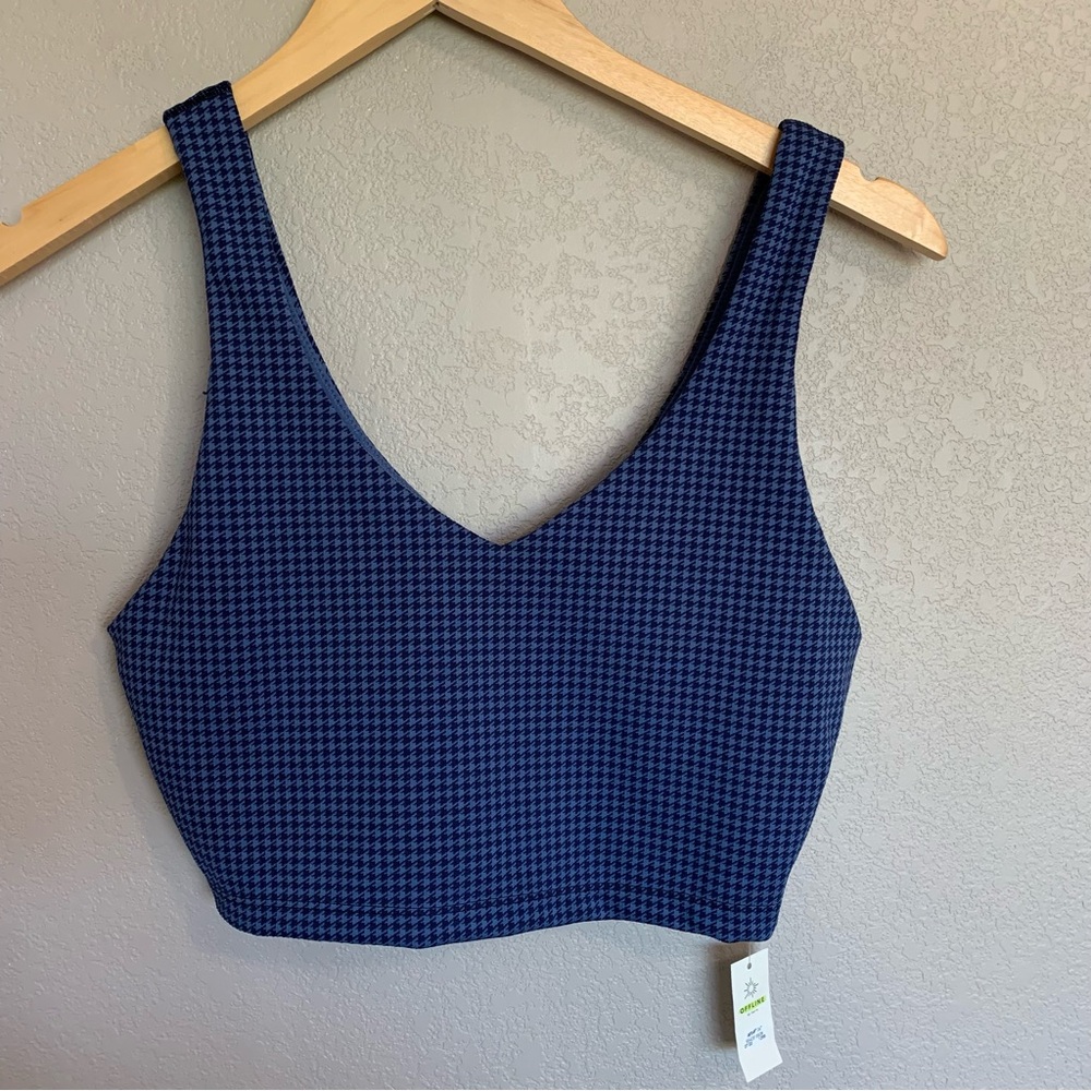 Aerie Small Sports Bra Light Support Blue & Black Mini Houndstooth NWT